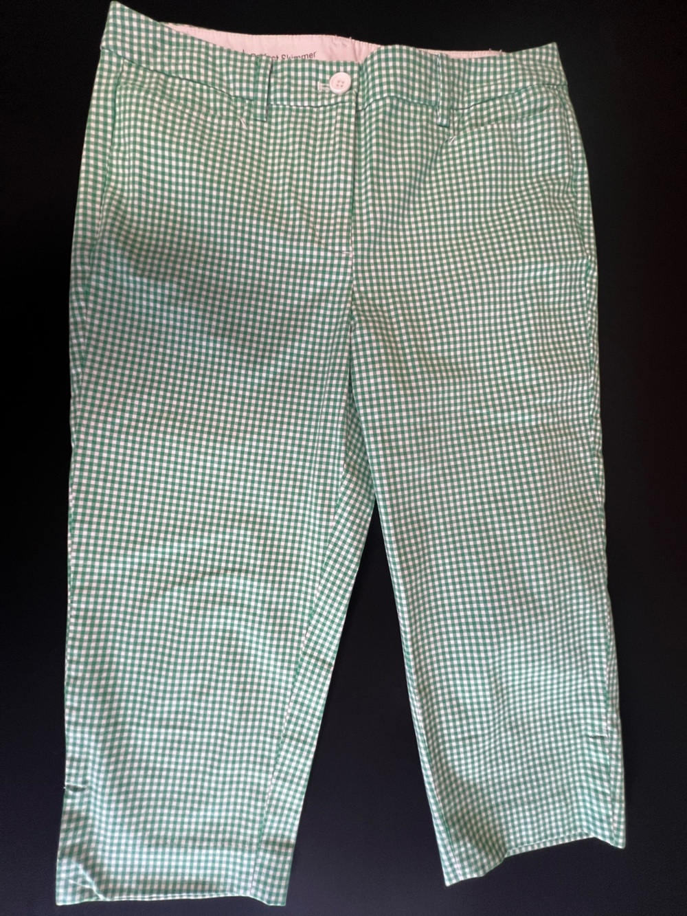 TALBOT’S PERFECT SKIMMER GREEN GINGHAM CHECKED CAPRI’S SIZE 6 PETITE STRETCH